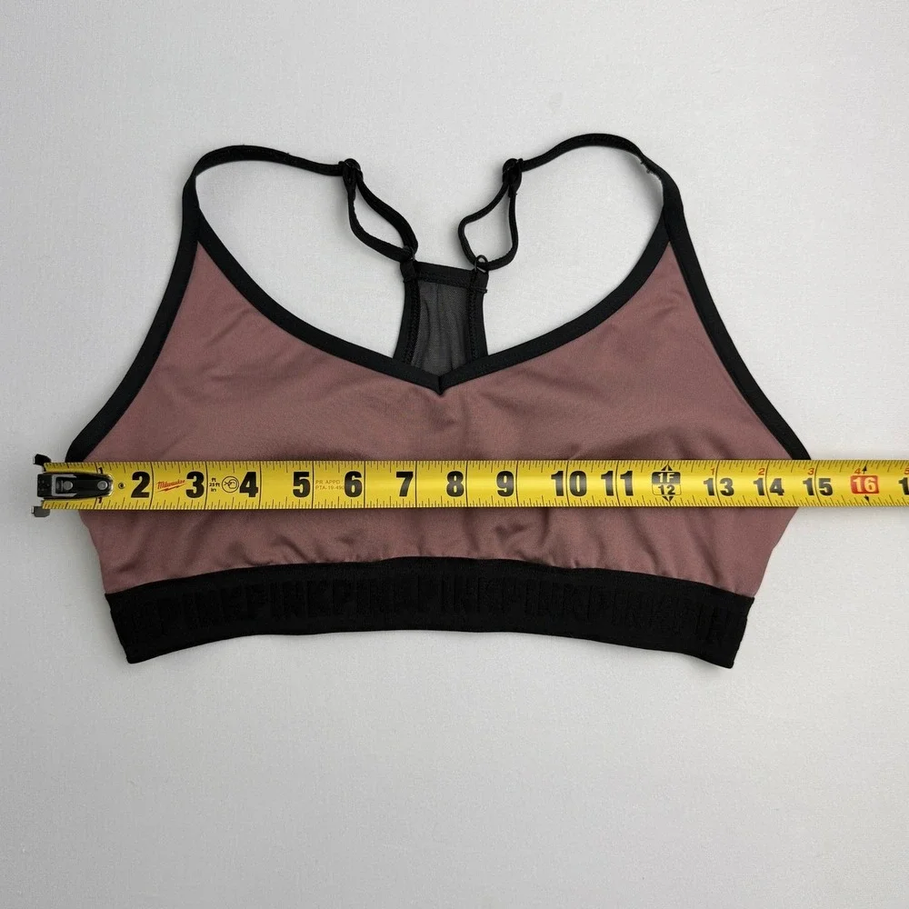PINK Sports Bra Women L Mauve Good Racerback Mesh Logo Band Activewear